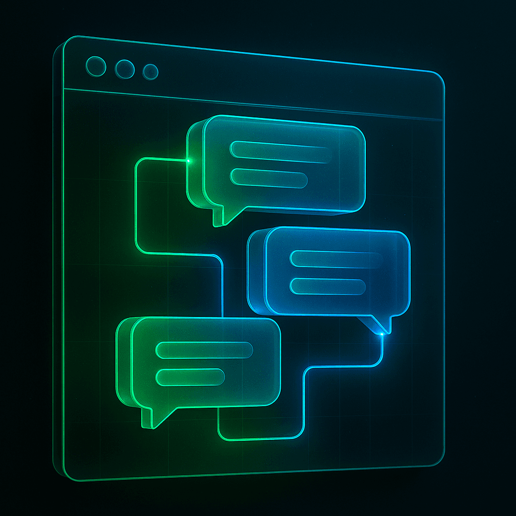 Floating glass chat bubbles on a browser window