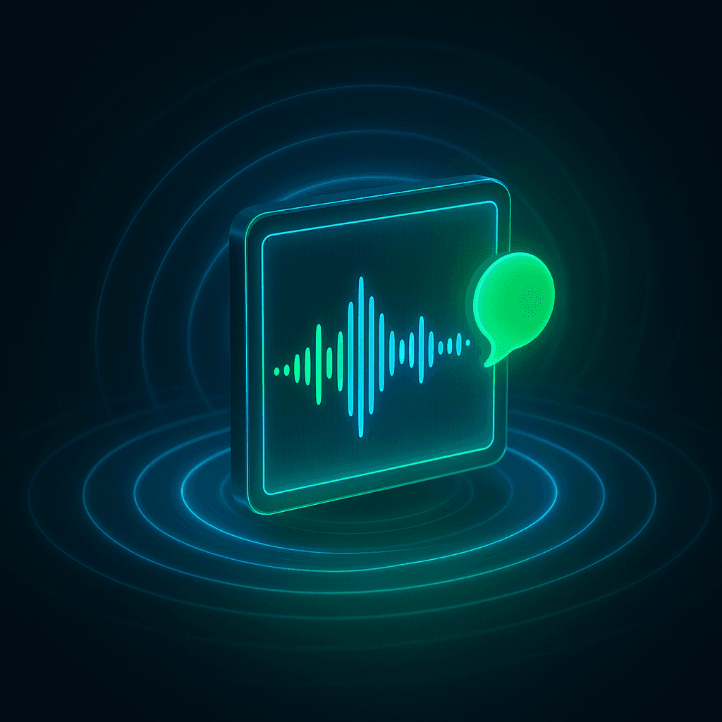 Screen emitting voice sound ripples and a waveform